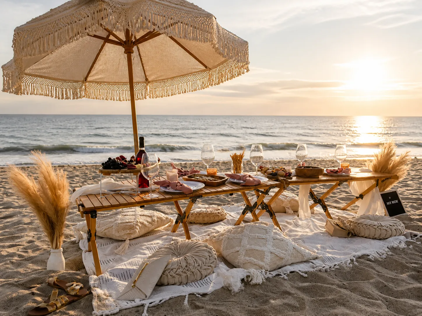 Malibu beach picnic at sunset